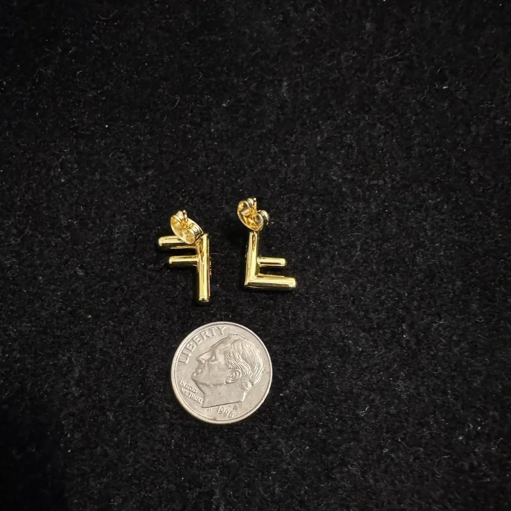 Fendi FF Gold Geometric Stud Earrings - Picture 5 of 5